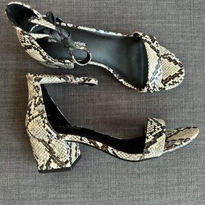 Animal Print Ankle Strap Sandals | Low Block Heel | Snake Print Detail